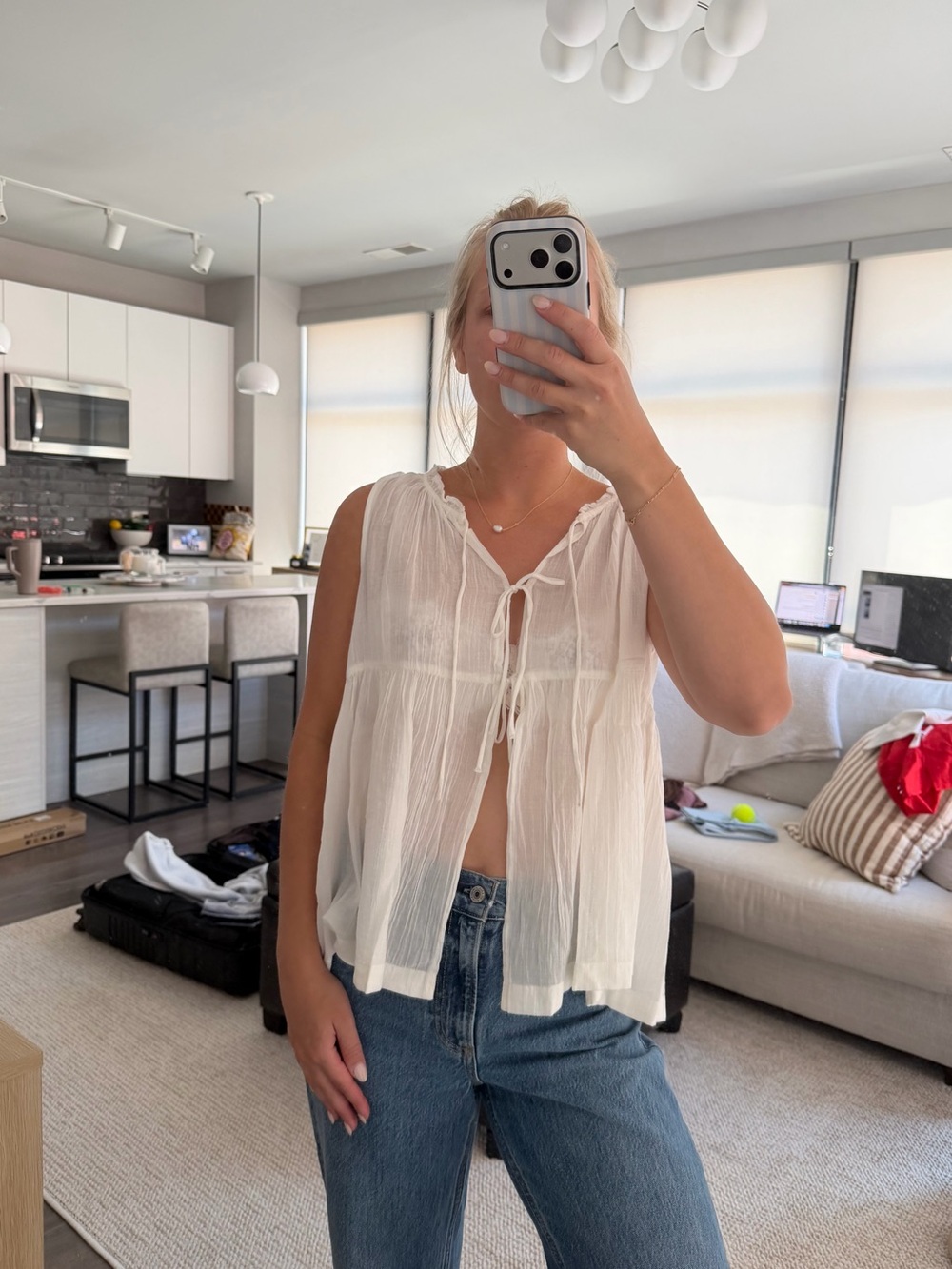 Old Navy White Tie-Front Gauze Camisole